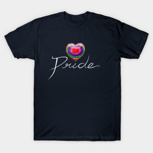 Rainbow heart LGBTQ pride word in white T-Shirt